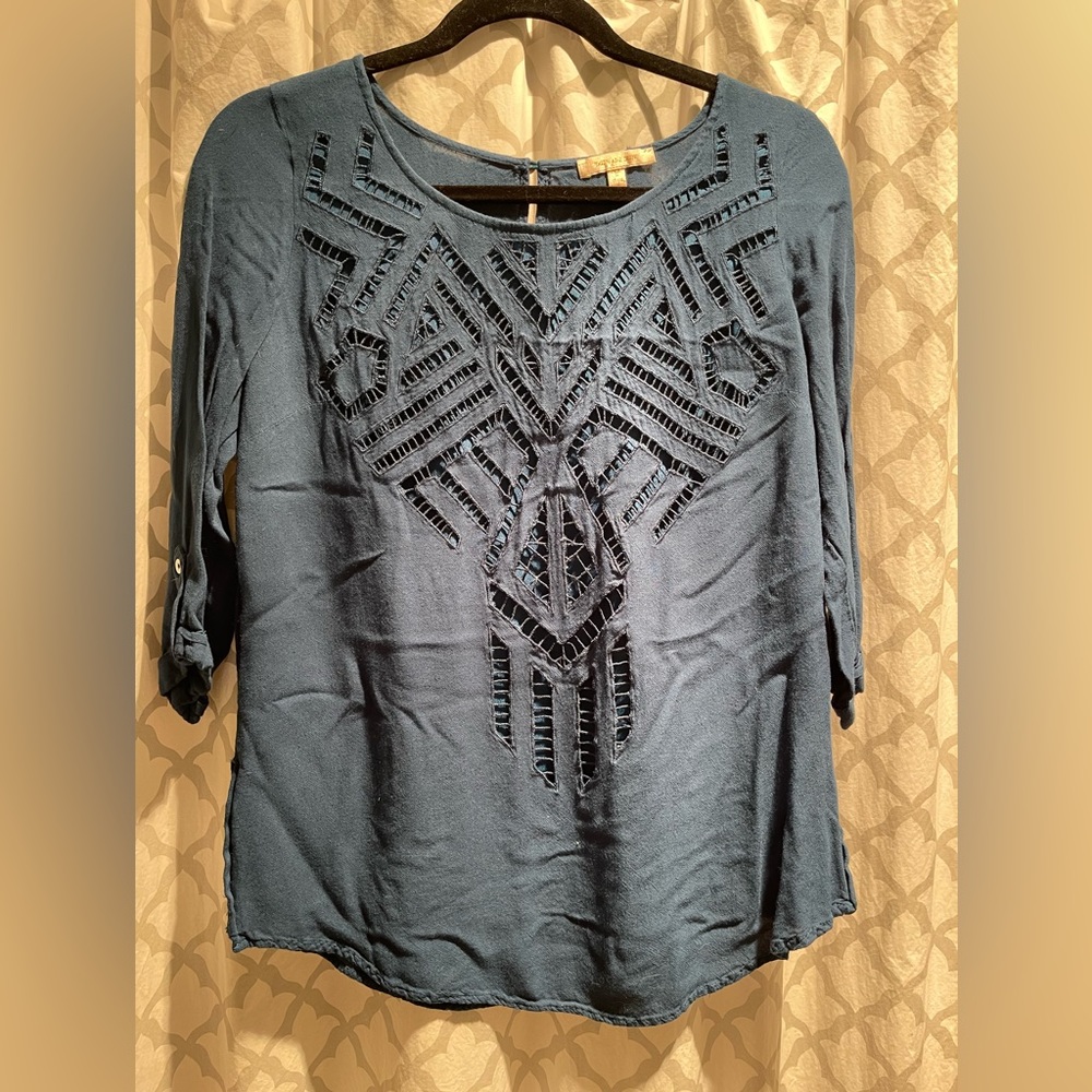 Skies are blue 3-4 sleeve teal top sz sm